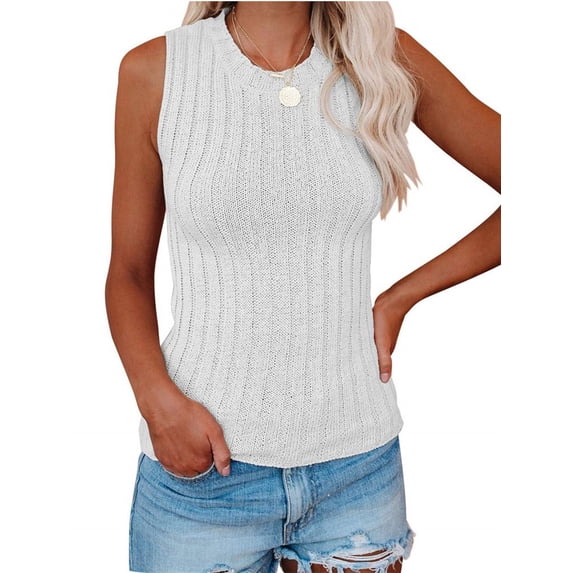 Sleeveless Women Solid Color Ribbed Knit Tank Tops Summer Casual Cami Tops