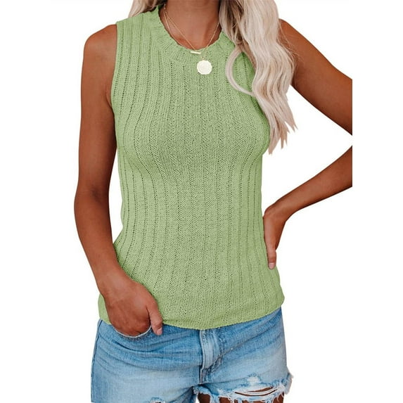 Sleeveless Women Solid Color Ribbed Knit Tank Tops Summer Casual Cami Tops