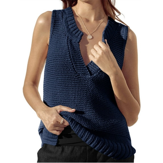 Sleeveless Women Solid Color V-Neck Knit Vest Sweater