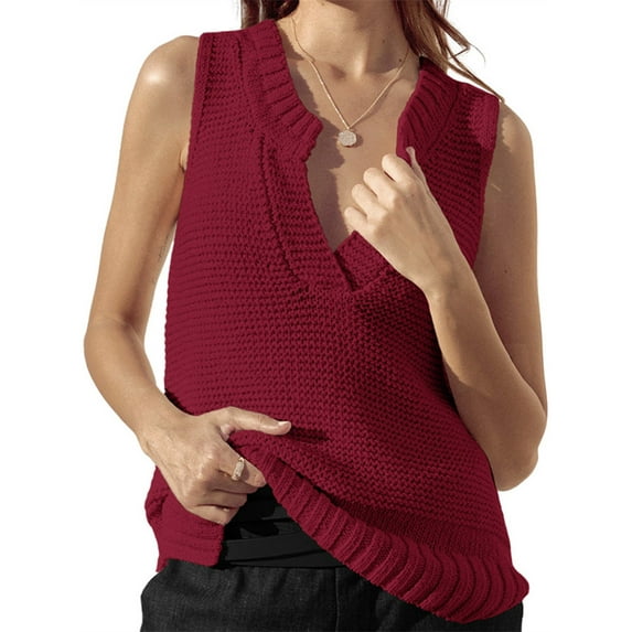 Sleeveless Women Solid Color V-Neck Knit Vest Sweater