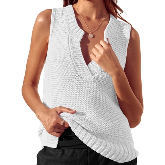 Sleeveless Women Solid Color V-Neck Knit Vest Sweater