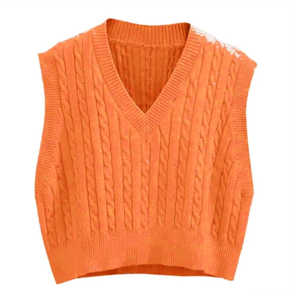 Sleeveless Women V-neck Knit Crop Sweater Vest Casual Argyle Knit Vest