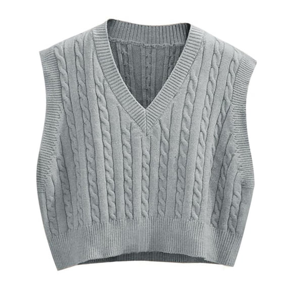 Sleeveless Women V-neck Knit Crop Sweater Vest Casual Argyle Knit Vest