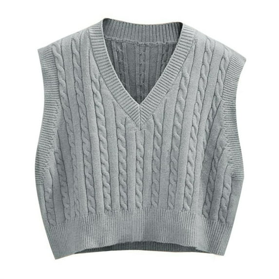 Sleeveless Women V-neck Knit Crop Sweater Vest Casual Argyle Knit Vest