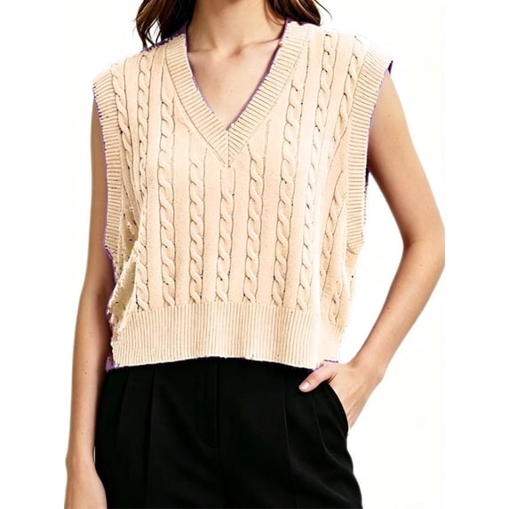 Sleeveless Women V-neck Knit Crop Sweater Vest Casual Argyle Knit Vest