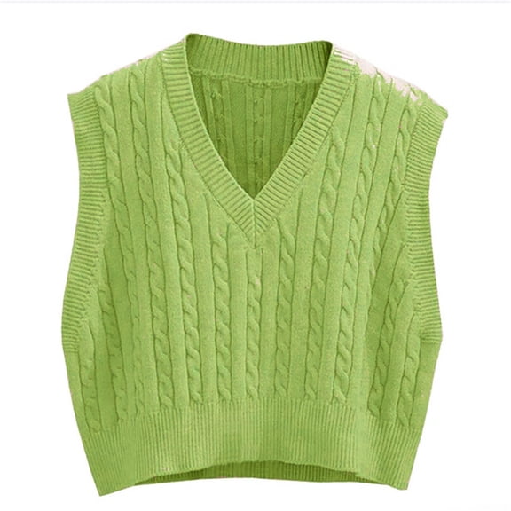 Sleeveless Women V-neck Knit Crop Sweater Vest Casual Argyle Knit Vest