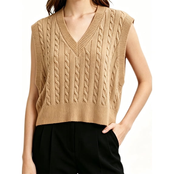Sleeveless Women V-neck Knit Crop Sweater Vest Casual Argyle Knit Vest