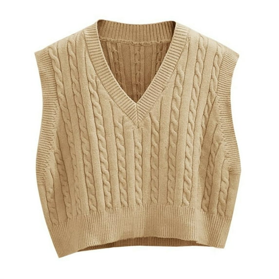 Sleeveless Women V-neck Knit Crop Sweater Vest Casual Argyle Knit Vest