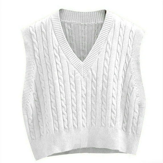 Sleeveless Women V-neck Knit Crop Sweater Vest Casual Argyle Knit Vest