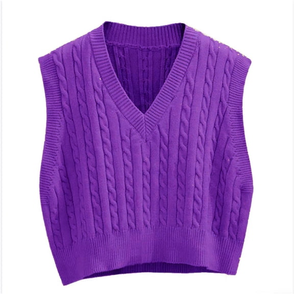 Sleeveless Women V-neck Knit Crop Sweater Vest Casual Argyle Knit Vest