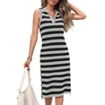 thumbnail image 1 of Sleeveless Women's Striped Summer Dress Casual Polo V Neck Slit Loose Fit T Shirt Midi Dresses, 1 of 6