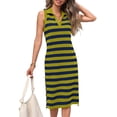 thumbnail image 1 of Sleeveless Women's Striped Summer Dress Casual Polo V Neck Slit Loose Fit T Shirt Midi Dresses, 1 of 7