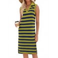 thumbnail image 1 of Sleeveless Women's Striped Summer Dress Casual Polo V Neck Slit Loose Fit T Shirt Midi Dresses, 1 of 7