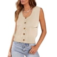 thumbnail image 1 of Sleeveless Womens Sweater Vest Summer Ribbed Tank Tops Button Down Shirts Scoop Neck Top, 1 of 5