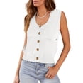 thumbnail image 1 of Sleeveless Womens Sweater Vest Summer Ribbed Tank Tops Button Down Shirts Scoop Neck Top, 1 of 5