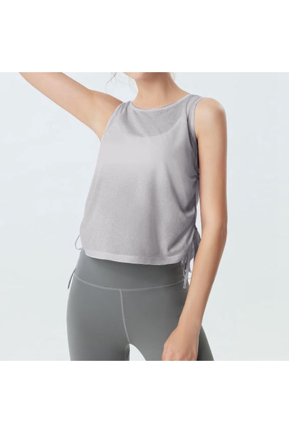 Sleeveless Workout Tank Tops For Women Athletic Running Gym Top Shirts Loose Fit Ruched Yoga Crop Tops Band T Shirt Crop Top Long Compression Shirt Graphic 4 Cropped Tops Shirt with Strings plus Size