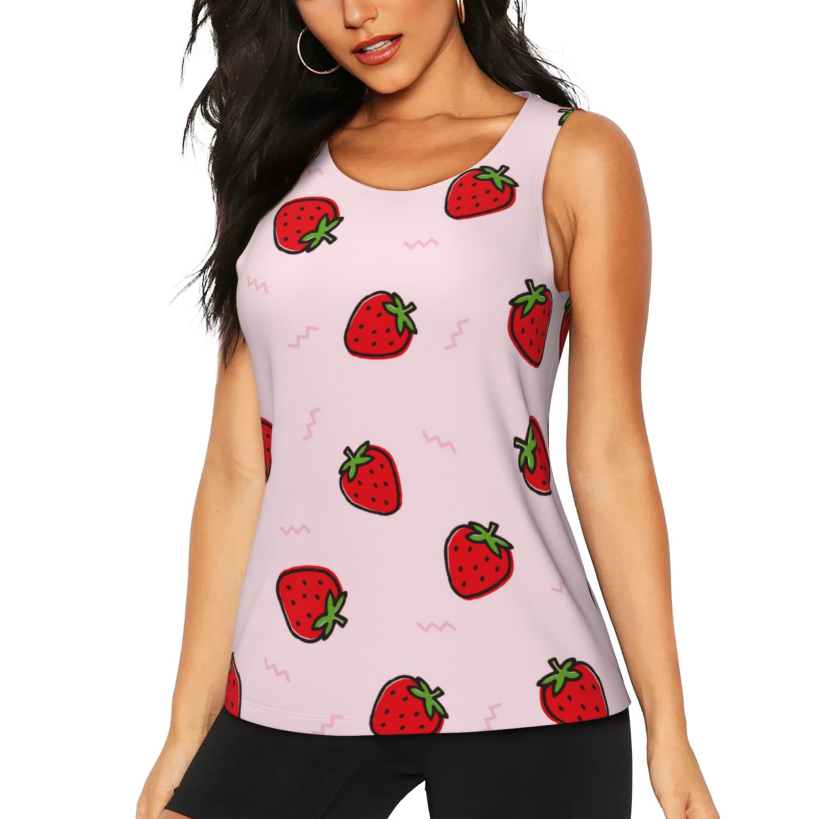 Sleeveless Workout Tops For Women Cute Strawberry Food Tank Top For
