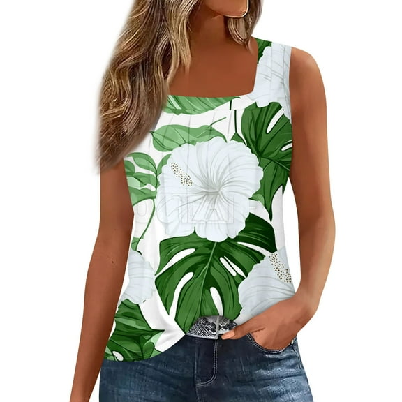 Sleeveless Workout Tops For Women, Hawaiian Shirts Sexy Pleated Square Neck Tank Top Trendy Women 2025 Maternity Tank Tops White Long Sleeve Shirts Tops Y2K Clothes Work (XL, Dark Green) ZMTing