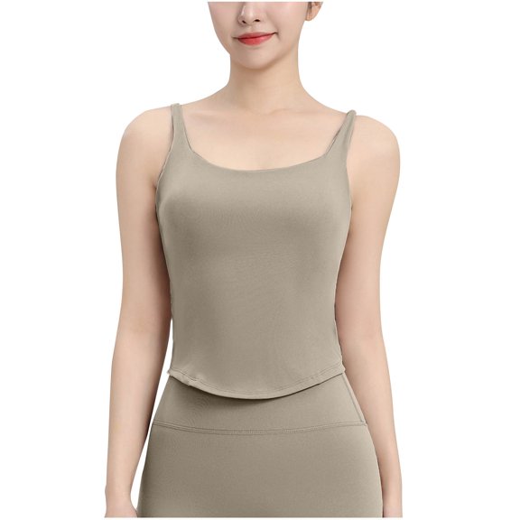 Sleeveless Workout Tops for Women Curved Hem Slim Fit Built-in Bra Cup Strap Supportive Padded Layering Tank Tops