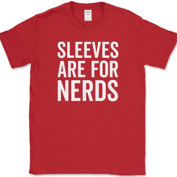 Sleeves Are For Nerds T-Shirt Funny Gym Cut Off Lifting Workout Fitness Tee - Red, 2XL