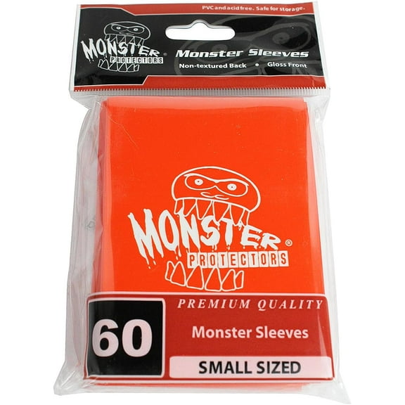 Monster Protector Sleeves - Smaller Size Gloss with Monster Logo - Orange (Fits Yugioh and Other Smaller Sized Gaming Cards) - Great Stocking Stuffer