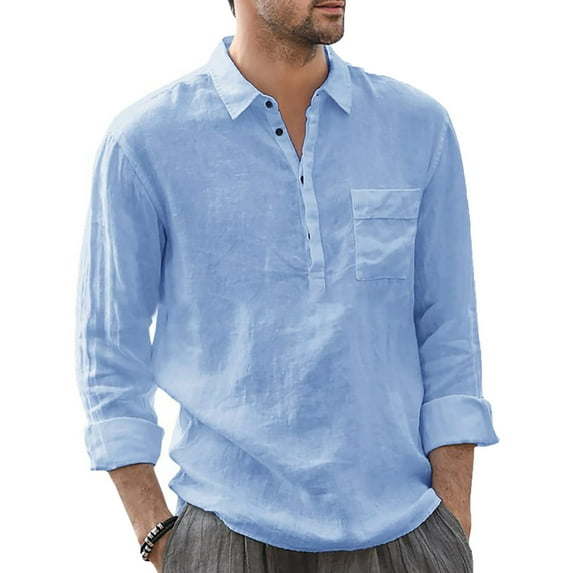 Sleeves for Men Casual Solid Color V-Neck Collar Long Sleeve Pullover Blouse Tops Men Pullover Shirts