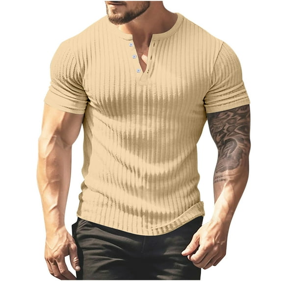 Sleeves for Men,Short Shorts,Men's Striped Gradient Button Round Neck Sports Short Sleeve Top/Shirt,Short for Men