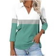 thumbnail image 1 of Sleeves for Women,3/4 Sleeve Tops for Women, Color Matching T-Shirt-Neck Lapel 3/4 Sleeve Top,Tops for Women, 1 of 5