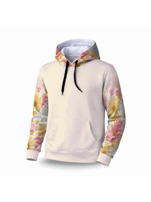 C1SPHLRGL2K85B Sunlit Daisy Dream Sleeve Pullover Hoodie - Stylish Comfort - Large