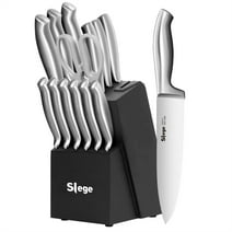 Slege 15 Pcs Rust Proof Kitchen Knife Set with Block and Sharpener ,Built-in Sharpener, Stainless Steel Knife Block Set, Professional Chef Knife Set for Kitchen,knife set safe and rust proof