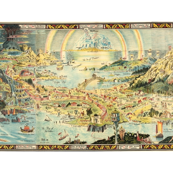 Sleigh 1918 Pictorial Fantasy Ancient Fairyland Map Extra Large XL Wall Art Poster Print