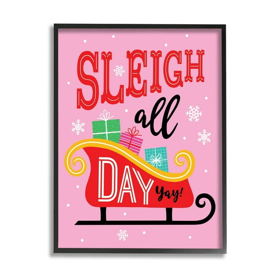 Sleigh All Day Bold Gift Sled Holiday Graphic Art Black Framed Art Print Wall Art