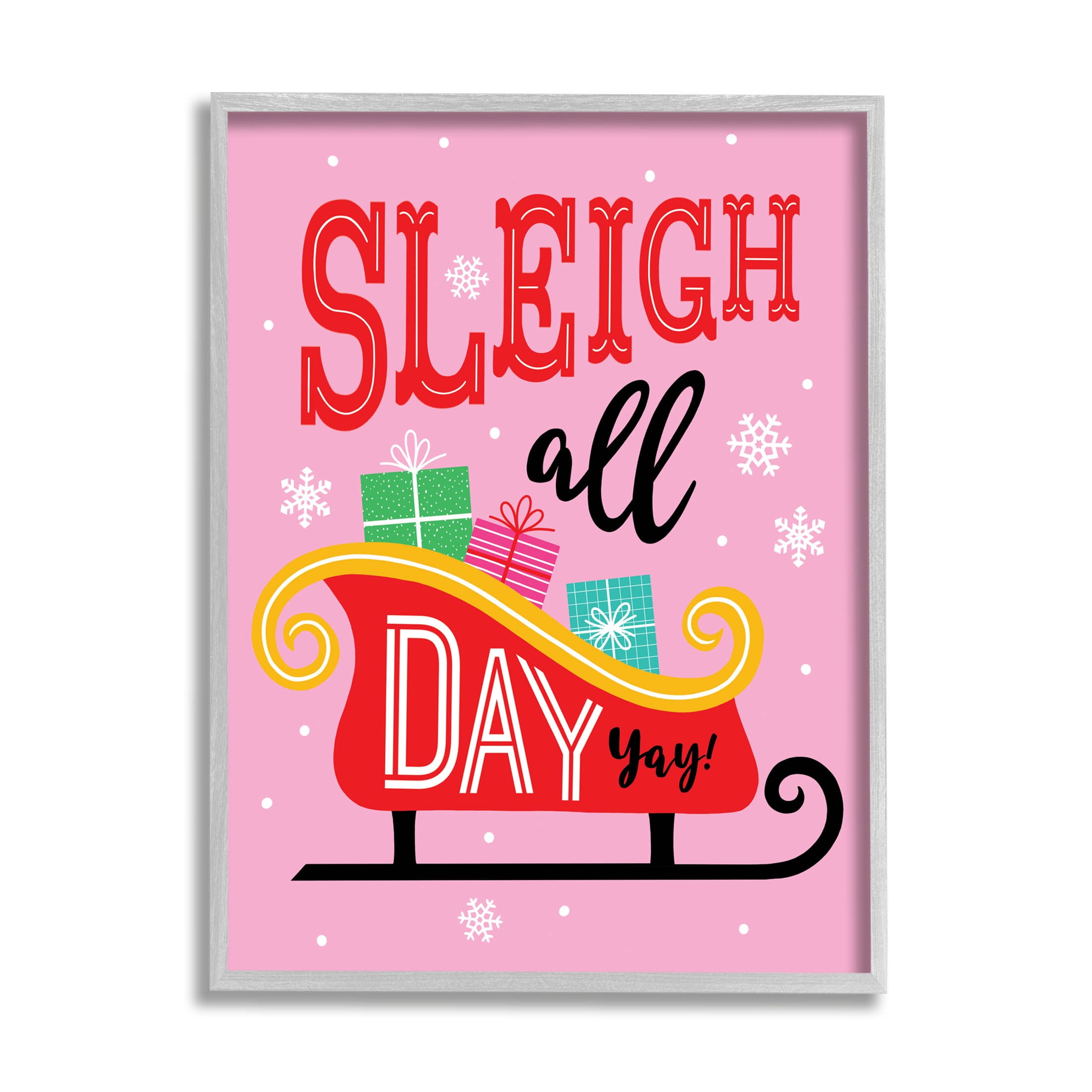Sleigh All Day Bold Gift Sled Holiday Graphic Art Gray Framed Art Print Wall Art