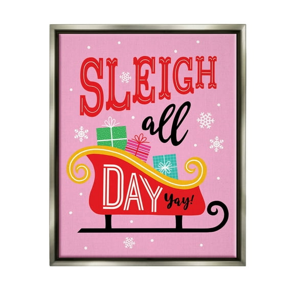 Sleigh All Day Bold Gift Sled Holiday Graphic Art Luster Gray Framed Art Print Wall Art