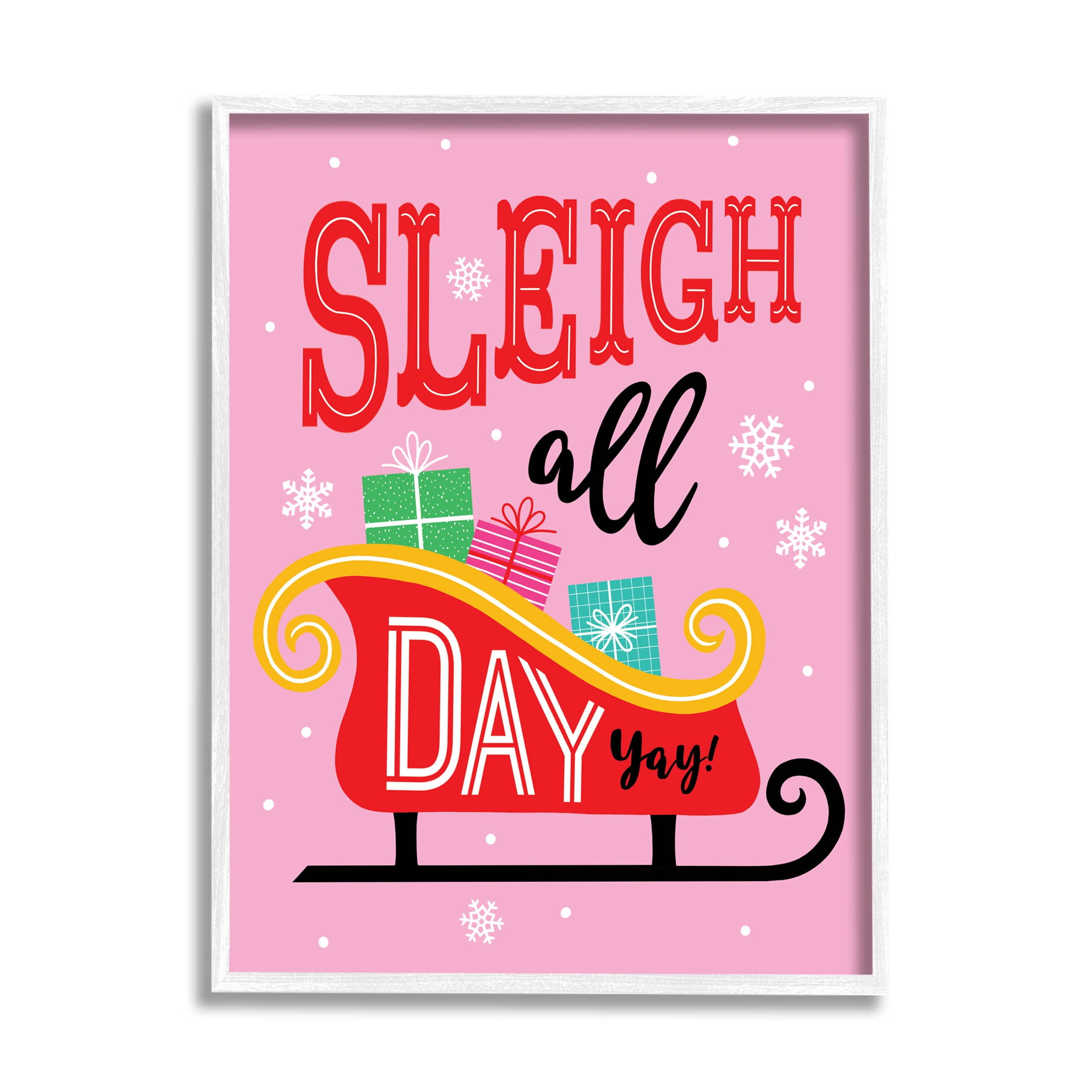 Sleigh All Day Bold Gift Sled Holiday Graphic Art White Framed Art Print Wall Art