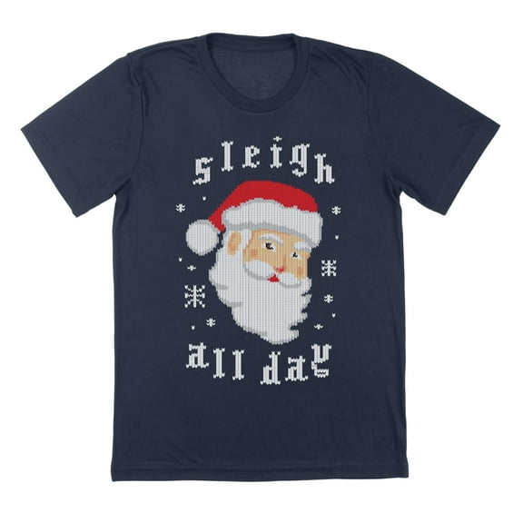 Sleigh All Day Holiday Graphic Navy Mens Cotton T-Shirt