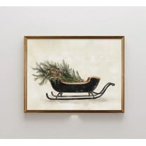 Sleigh Canvas Print Painting Vintage Winter Wall Art for Farmhouse Christmas Bedroom Living Room Home Decor Unframed
