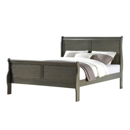 Sleigh Design Eastern King Size Bed with Rectangular Thin Legs, Dark Gray- Saltoro Sherpi