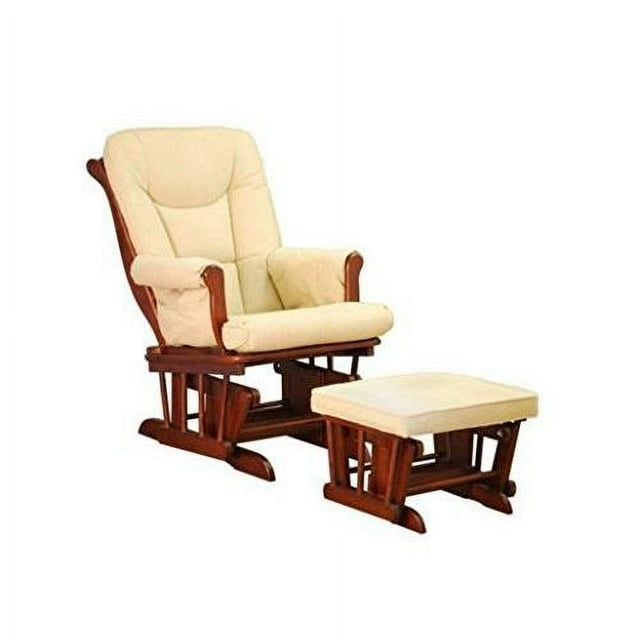 Sleigh Glider Rocker And Ottoman With Beige Cushion (Cherry)
