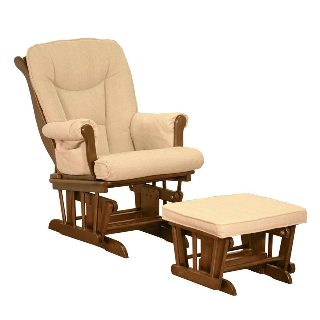 Sleigh Glider Rocker And Ottoman With Beige Cushion (Espresso