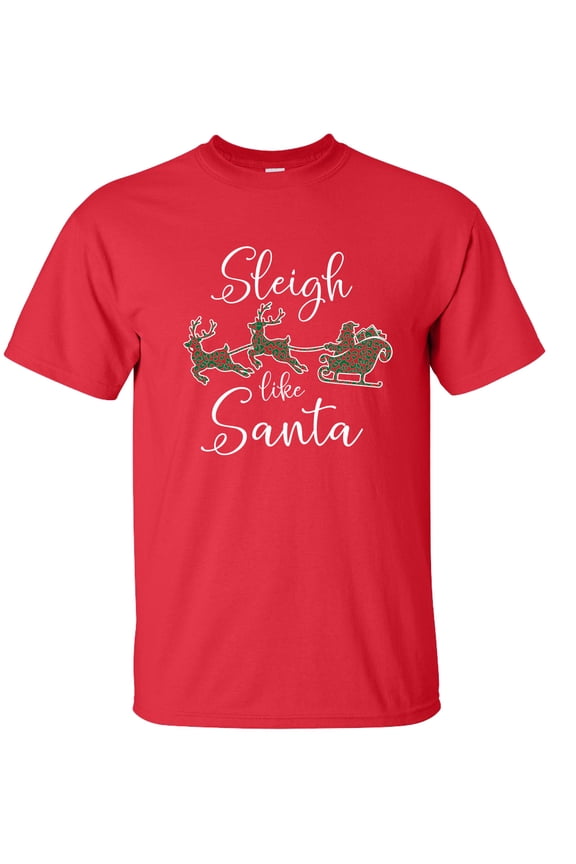 Sleigh Like Santa Cheetah Print Unisex Short Sleeve T-shirt-Red-Large