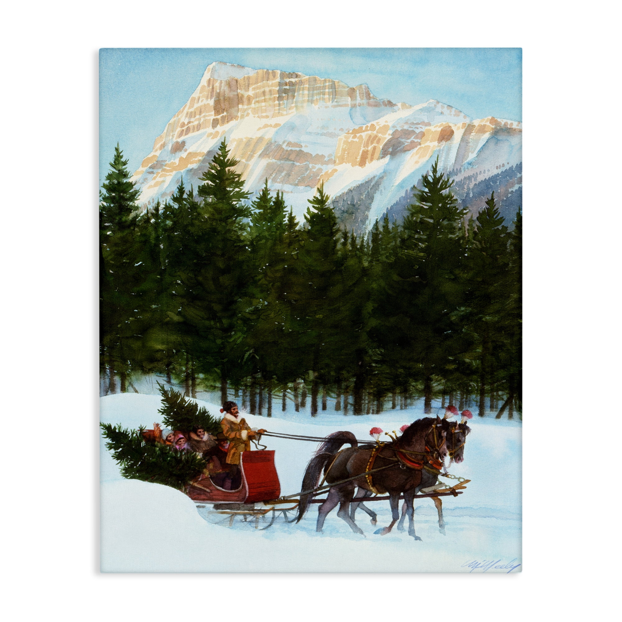 Sleigh Ride Carrying Trees Canvas Wall Art, design by Wind River Studios
