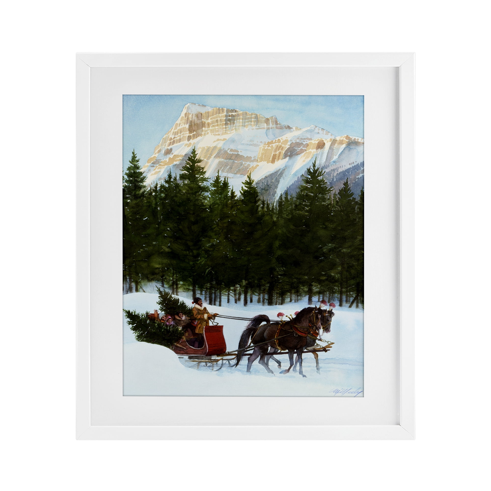 Sleigh Ride Carrying Trees White Framed Print Under Glass, design by Wind River Studios