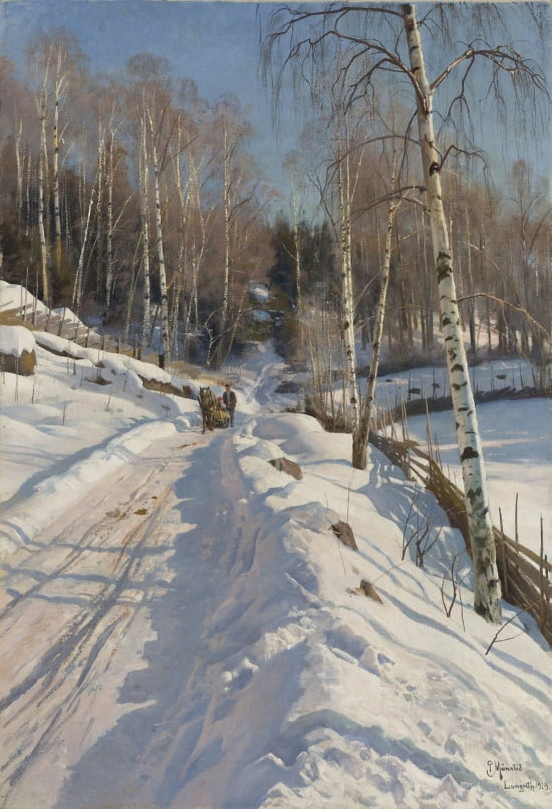 Sleigh Ride on a Sunny Winter Day Canvas Art - Peder Monsted (18 x 24)
