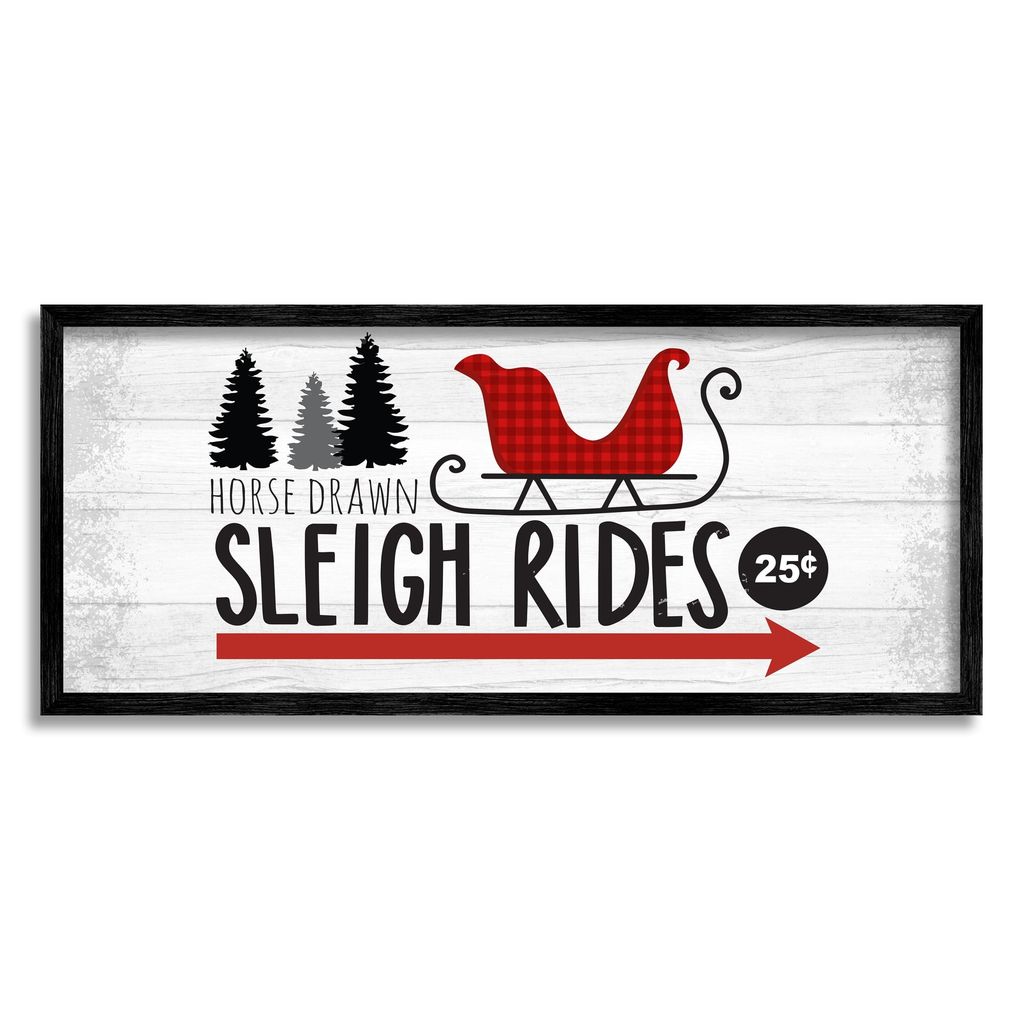 Sleigh Rides Rustic Grain Pattern Holiday Signage Holiday Graphic Art Framed Art Print Wall Art