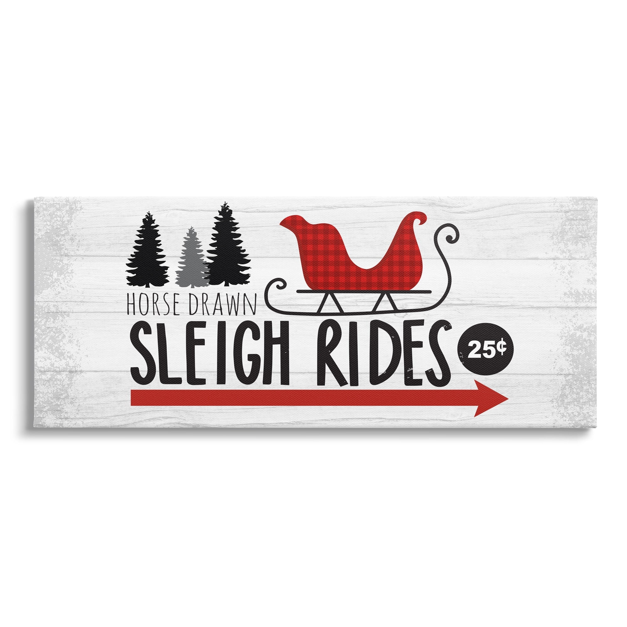 Sleigh Rides Rustic Grain Pattern Holiday Signage Holiday Graphic Art Gallery-Wrapped Canvas Print Wall Art