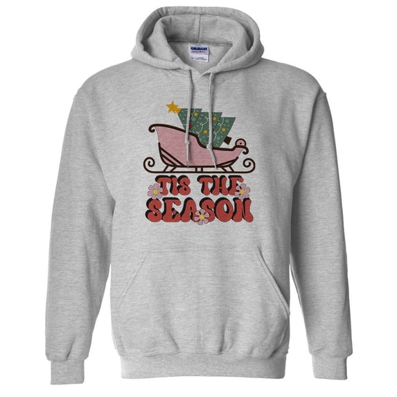 Sleigh Tis the Season Hoodie Sweatshirt Unisex Small Grey