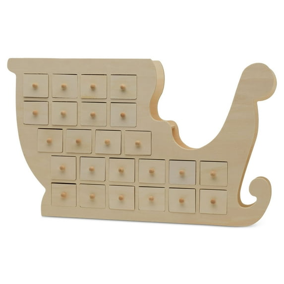 Sleigh Wooden Advent Calendar 12 x 20 Inch, Pack of 6 Christmas Advent Calendar With 24 Empty Drawers for Crafts, by Woodpeckers