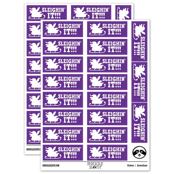 Sleighin' Slaying It Santa Christmas Teacher Student School Sticker Set - Purple - Gloss Finish - 2.00" Large