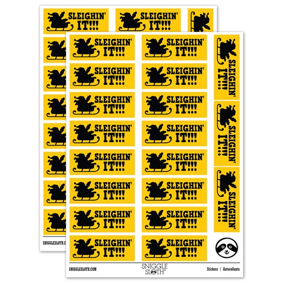 Sleighin' Slaying It Santa Christmas Teacher Student School Sticker Set - Yellow - Gloss Finish - 2.00" Large